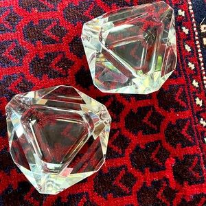 Set Vintage Bohemia Clear Multi Facet Triangle Diamond Prism Crystal Glass Czech